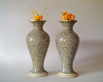 Handcrafted Black and White Paper Mache Vases - Set of 2 Flower vases