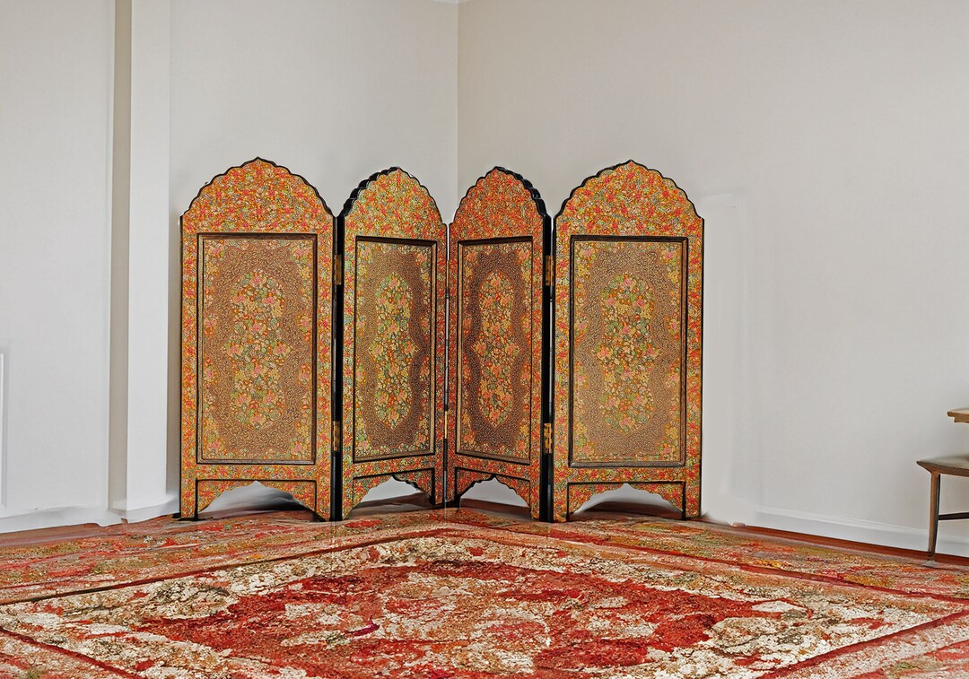 Kashmiri Wall Art Room Divider With Fine Hazara Floral Paintings in a