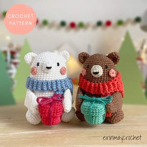 Amigurumi Crochet Bear Pattern, Beary Merry Christmas Bear pattern by erinmaycrochet - PDF file, polar bear, Christmas, holiday, gift, scarf