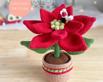 Crochet Flower Pattern, Amigurumi Flower Pattern, Bumble Blossom Christmas Poinsettia by erinmaycrochet - holiday, decoration, plant, pot