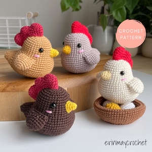 Crochet Chicken Pattern, Amigurumi Chicken Pattern, Olive the Chicken pattern by erinmaycrochet - amigurumi PDF file, hen, bird, nest, eggs