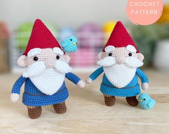 Leif the Gnome Crochet, Amigurumi Garden Gnome with Bluebirds (PDF Pattern)