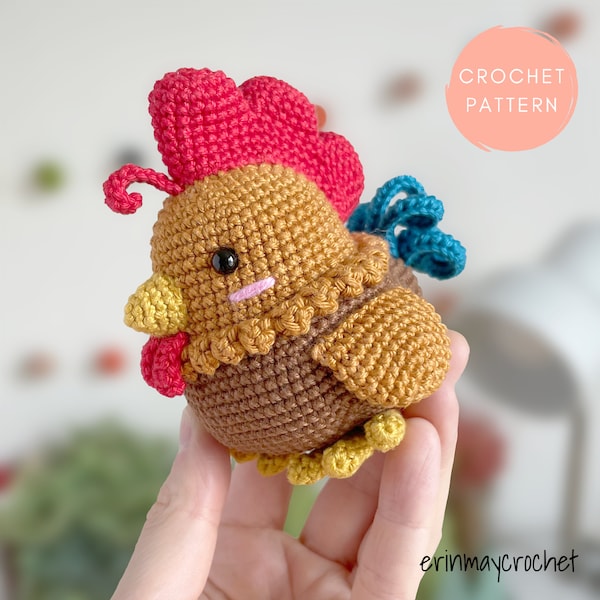 Crochet Chicken Pattern, Amigurumi Chicken Pattern, Andre the Rooster pattern by erinmaycrochet - amigurumi PDF file, chicken, hen, bird