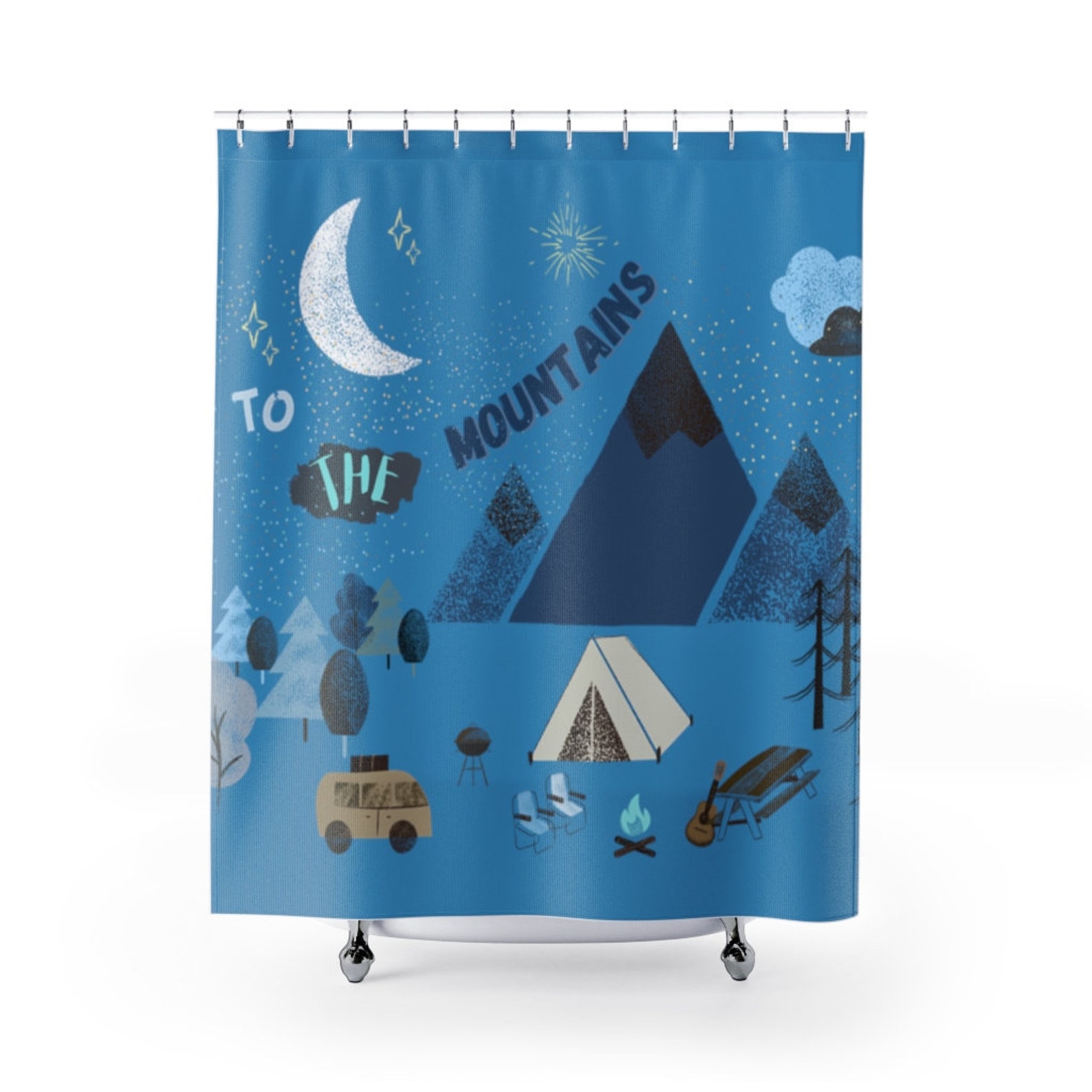 Shower Curtains with Beautiful Camping Illustration Camping Etsy