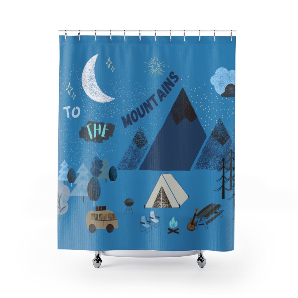 Shower Curtains with Beautiful Camping Illustration Camping Etsy