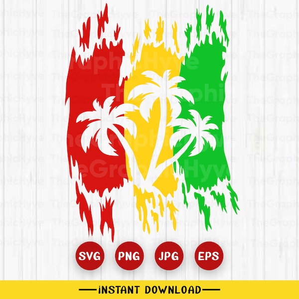 Reggae Rasta Jamaican Summer Palm Tree SVG | Sun Beach Ocean Nature Resort Surf Island Travel Art Design |  SVG PNG Clipart Vector Cut