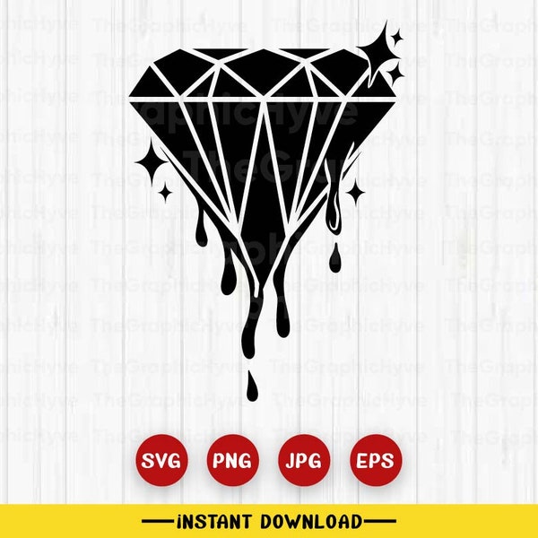 Dripping Diamond SVG file | Crystal SVG | Gemstone Decal T-Shirt Sticker Graphics | Cutting File Printable Clipart Vector Digital Png Eps Ai