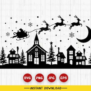 Christmas Scene Svg, Christmas Village Svg, Christmas Svg, Santas Sleigh, Christmas Santa Svg, Cricut file, svg, vector file, Cutting Files