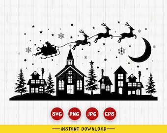 Christmas Scene Svg, Christmas Village Svg, Christmas Svg, Santas Sleigh, Christmas Santa Svg, Cricut file, svg, vector file, Cutting Files