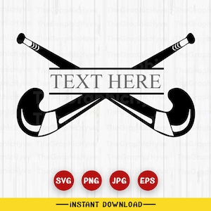 Field hockey Split Name Monogram SVG| Field hockey Text Svg, Crossed Field Hockey Stick Svg. Vector Cut file for Cricut, Silhouette, Png Eps
