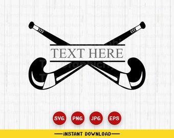 Field hockey Split Name Monogram SVG| Field hockey Text Svg, Crossed Field Hockey Stick Svg. Vector Cut file for Cricut, Silhouette, Png Eps