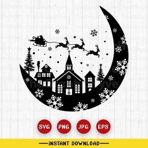Christmas Scene Svg 2, Christmas Village Svg, Christmas Svg, Santas Sleigh, Christmas Santa Svg, Cricut file, svg, vector file, Cutting File