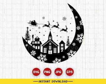 Christmas Scene Svg 2, Christmas Village Svg, Christmas Svg, Santas Sleigh, Christmas Santa Svg, Cricut file, svg, vector file, Cutting File