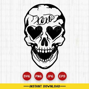 Skull Heart Svg, Skull in Heart Shape Eyes svg, Skull Eyes Heart Shape svg, Skull Cut Files, Skull Png, Valentines Svg, Clipart Png Jpg Eps