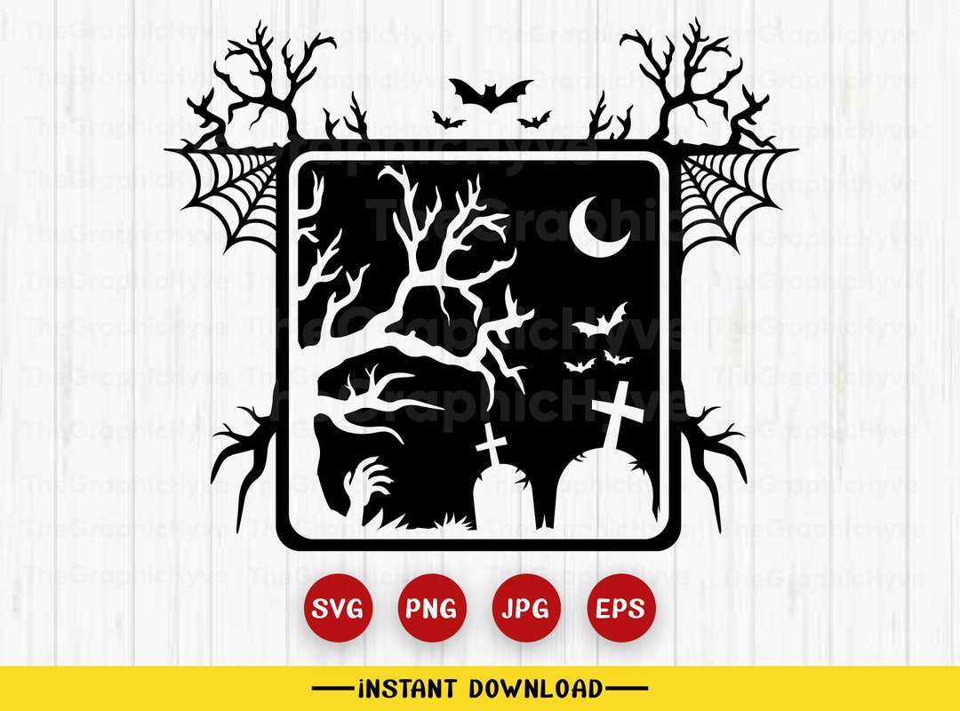 Halloween Graveyard Scene SVG | Cemetery Svg, Halloween Cut Files ...