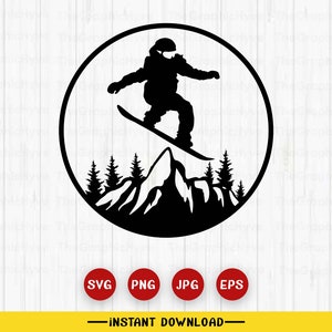 Snowboarding SVG | snowboarding | mountain | landscape | forest | silhouette, svg, png, eps, dxf, digital download file