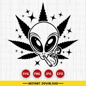 Alien Smoking Joint SVG / Alien Smoking Weed svg / Smoking Marijuana svg / Smoking Cannabis Shirt svg / Happy 420 svg / Alien with weed svg