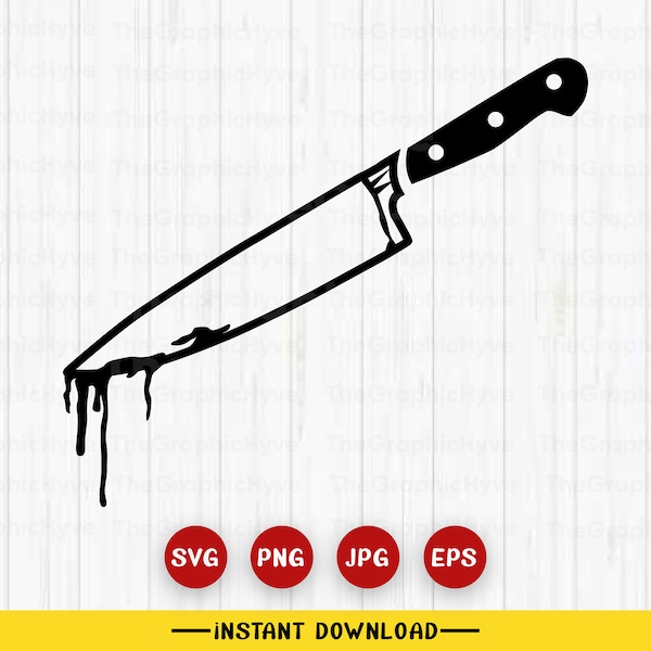 Chef Knife SVG | Chef Knife with Blood | Knife with Blood Drip Clipart | Knives Cut File, Chef Knife Vector, Restaurant Cricut Silhouette