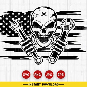 US Skull Mechanic SVG | Mechanic Clipart | Skilled Skull Svg | Skull Mechanic Svg | Wrenches Svg | Skull Svg | Mechanic Skull Png |Cut File