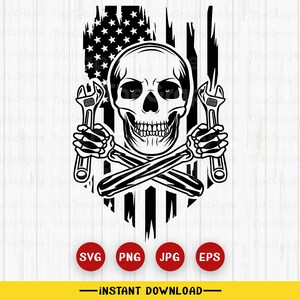 US Skull Mechanic SVG | US Mechanic Svg | Mechanic Shirt | Mechanic Skull Shirt Svg | Wrenches Svg | Mechanic Skull | Cut Files, svg, png