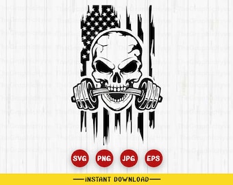 US Skull Barbell SVG | us skull fitness svg | us fitness svg us workout svg, us skull gym svg, workout svg, bodybuilding svg, gym, PNG
