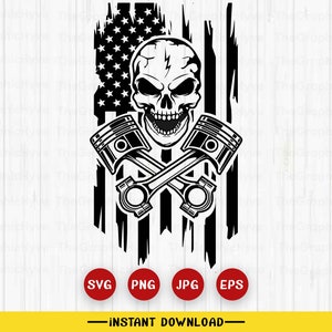 US Skull Engine Piston SVG | American Flag Mechanic Piston SVG | Piston Svg | Piston Silhouette | Piston Clipart | Crossed Piston | Cut File