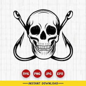 Skull  Hook Svg | Fishing Hook Svg, Bass Fishing Svg, Fisherman Svg. Vector Cut file Cricut, Silhouette, Pdf Png Eps Dxf, Decal, Sticker.