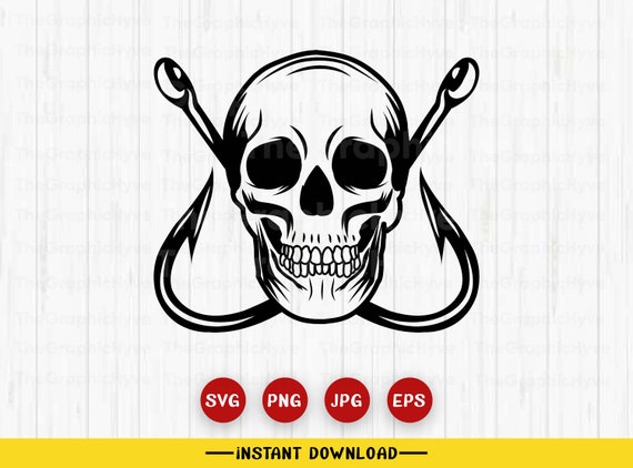 crossed fish hooks & skull Skull Hook Svg