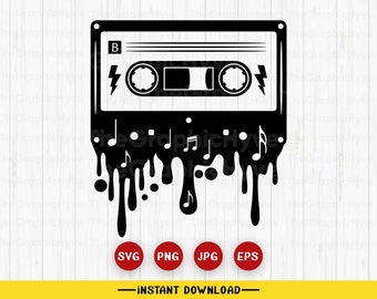 Dripping Cassette Tape SVG Files | Cassette Cut Files | Audio Cassette Vector | Retro SVG Vector | Mixtape SVG Clip Art | Png,svg,jpeg Files