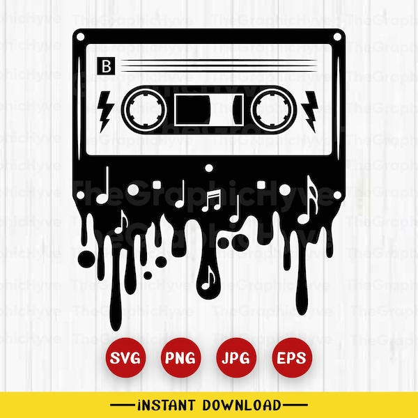 Dripping Cassette Tape SVG Files | Cassette Cut Files | Audio Cassette Vector | Retro SVG Vector | Mixtape SVG Clip Art | Png,svg,jpeg Files