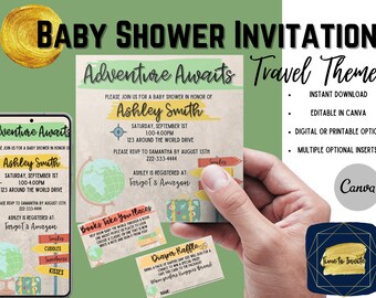Baby Shower Invite | Travel Theme Invite | Travel Invitation | Travel Baby Shower | Travel Digital Invite | Digital Baby Shower Invite |