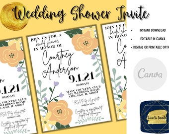 Wedding Shower Invite | Floral Shower Invitation | Floral Wedding Shower Invite Template | Canva Shower Template | Canva Wedding Template |