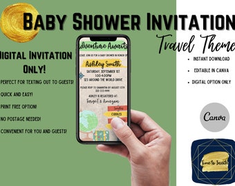 Digital Baby Shower Invite | Digital Travel Baby Shower Invite | Digital Canva Invite | Digital Travel Theme Canva Invite | Travel Theme