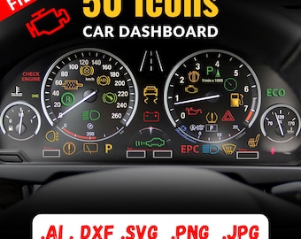 Bundle of 280 icons - Vehicle Warning Light Icons Bundle - Engine, Oil, DPF, Brake Alerts - Ai, SVG, Dxf, PNG Jpg