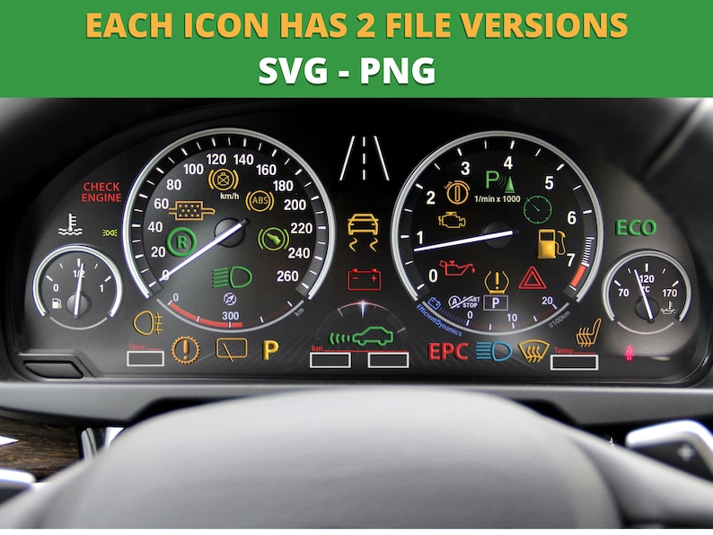 56 3D Car Dashboard Icons SVG/PNG Bundle - Check Engine, Vehicle Fault ...