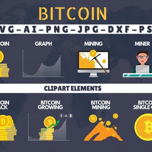 May include: A digital illustration of a Bitcoin logo with a stack of gold coins, a graph showing growth, a computer screen with a pickaxe mining Bitcoin, and a person mining Bitcoin on a laptop. The illustration also includes a stack of Bitcoin coins, a Bitcoin coin growing in value, a Bitcoin mining scene, and a single Bitcoin coin.