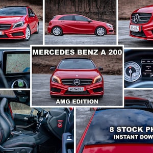 Op de afbeelding: Rode Mercedes-Benz A 200 AMG Edition auto met zwart interieur en zonnedak. De auto heeft een zwart kenteken met de tekst "WEN-69 Z".