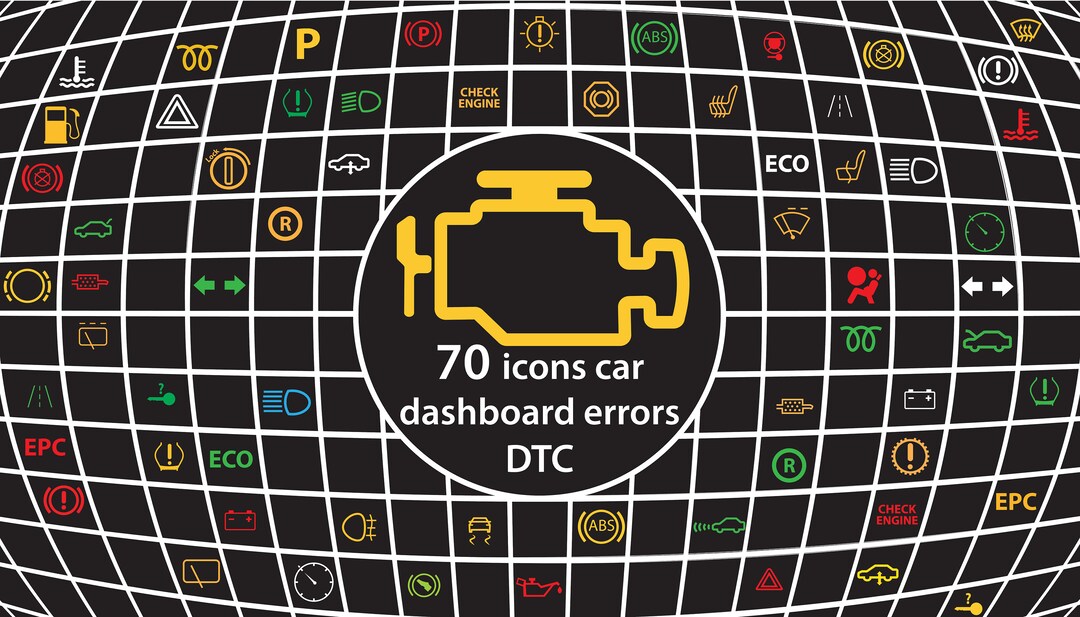 Vintage Dashboard/speedometer. Automotive Dtc Icons. Pack of 70 Icons
