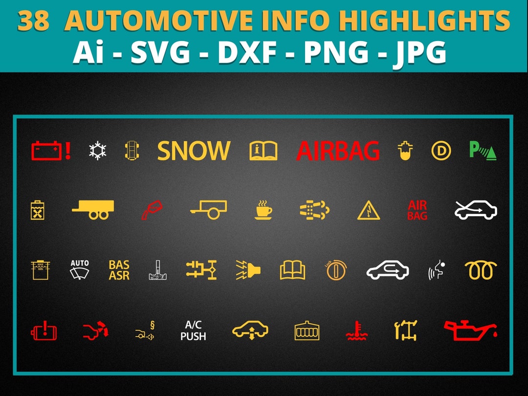 38 Car Dashboard Icons Bundle Fault, Error Message, Check Engine, Car