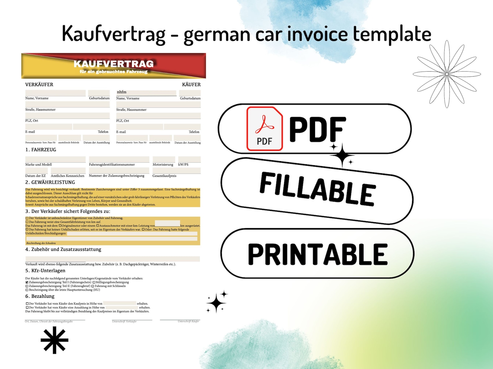 Mobile De Deutschlands Grosster Fahrzeugmarkt Kaufvertrag Kaufvertrag deutsche Rechnungsvorlage .PDF ausfüllbar - Etsy Schweiz