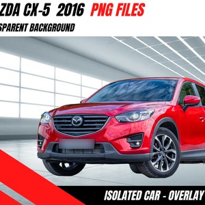 以下が含まれることがあります： 透明な背景の赤い2016年型マツダCX-5 SUV。画像には「PNG FILES」と「ISOLATED CAR - OVERLAY FILE」というテキストが含まれています。車両は下から表示され、前面と側面が強調されています。