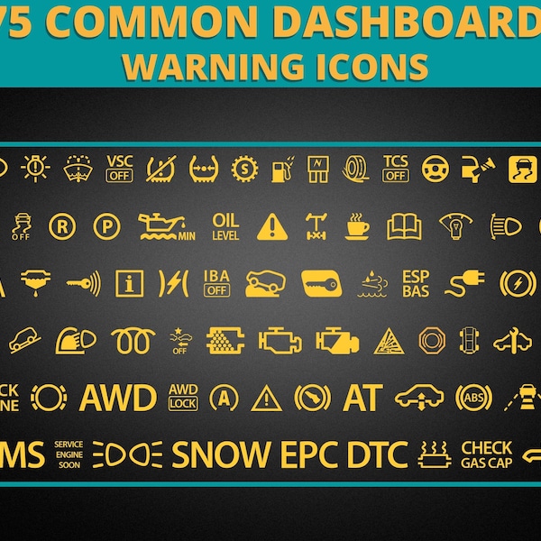 75 High-Quality Car Common Dashboard Warning Icons: Dashboard Symbols, Vehicle Dash Lights, Automotive Warning Symbols! Ai,PNG,Jpg,DXF,SVG