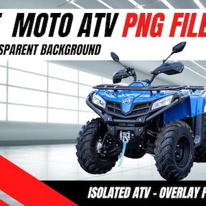 Transparent background PNG files of CF Moto ATV quad vehicle in blue color. No background png photo of CfMoto Atv for sublimation or overlay