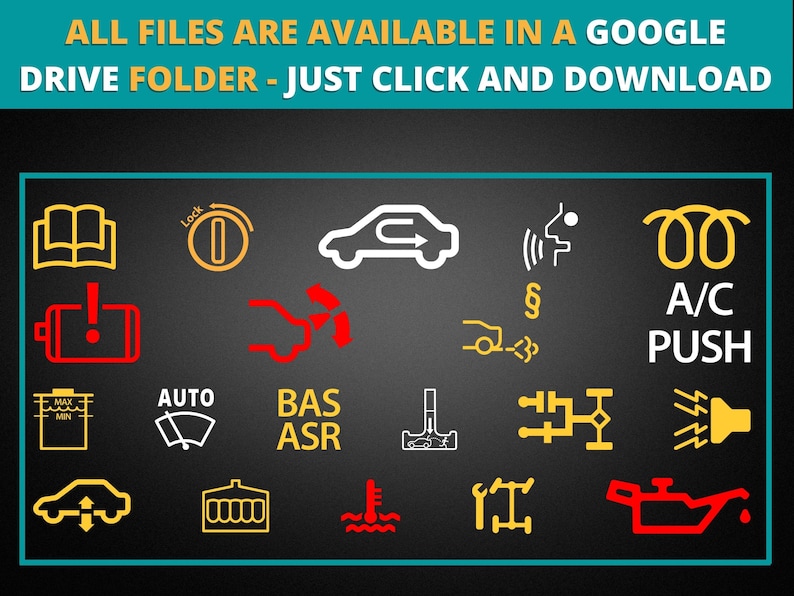 38 Car Dashboard Icons Bundle Fault, Error Message, Check Engine, Car Accessories, Air