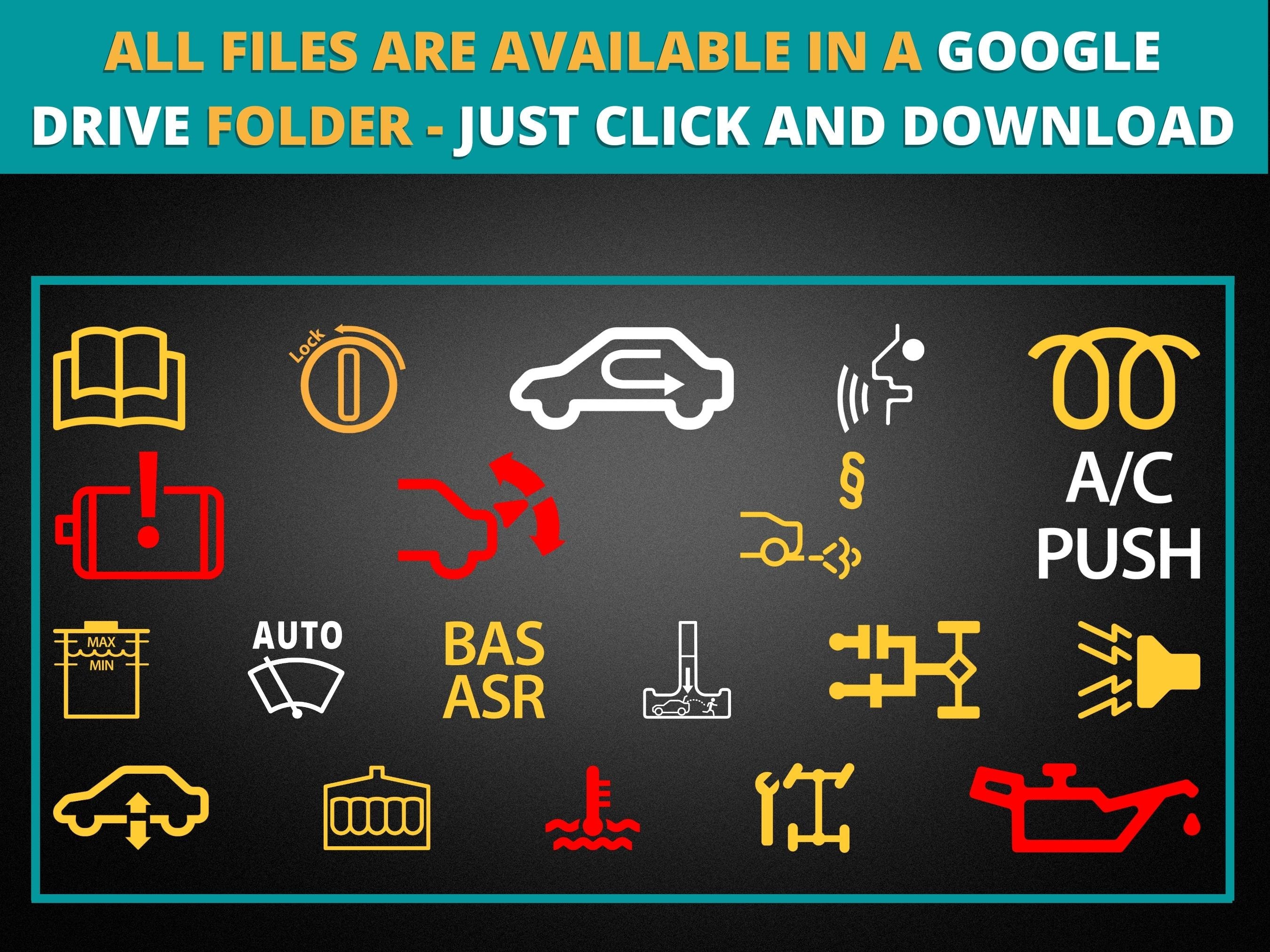 38 Car Dashboard Icons Bundle Fault, Error Message, Check Engine, Car