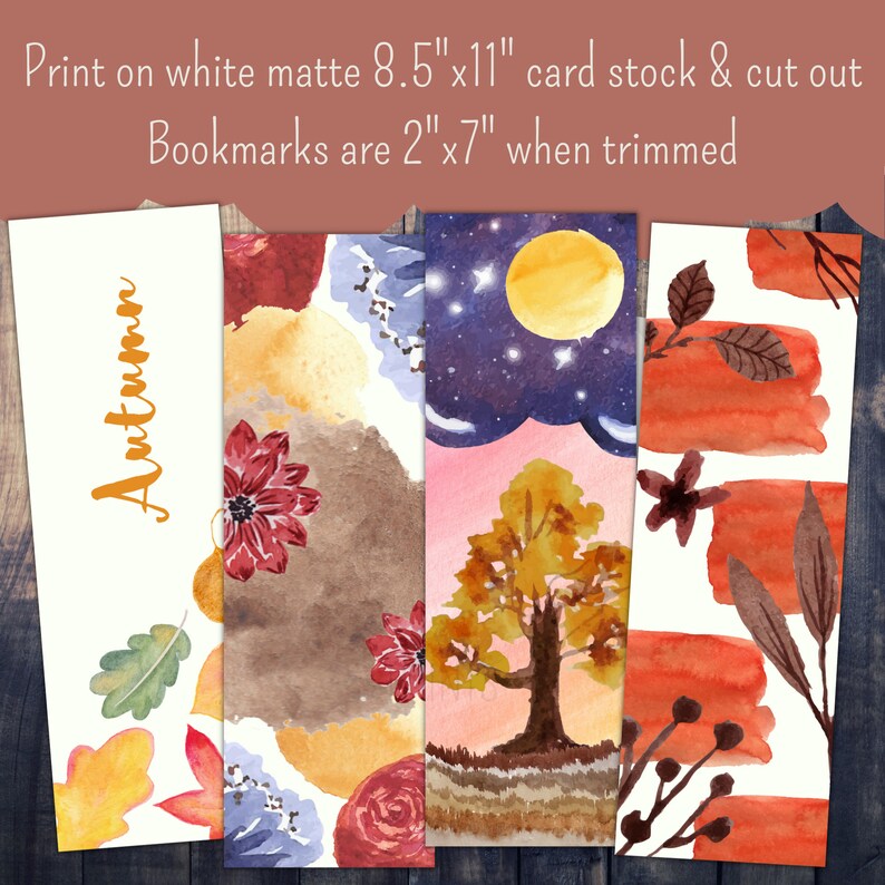 Printable Bookmark Autumn Bookmarks Set of 4 Printable - Etsy