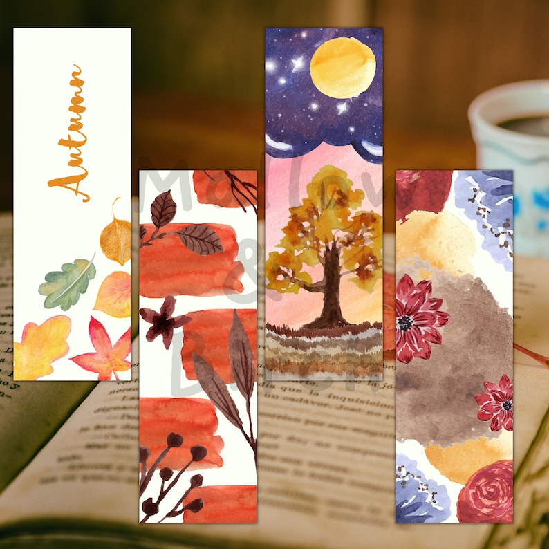 Printable Bookmark Autumn Bookmarks Set of 4 Printable - Etsy