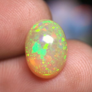 AAA Natural Yellow Ethiopian Opal Cabochon: 2.70 CT Rainbow Fire Gemstone (12.50x9x4.50 MM)