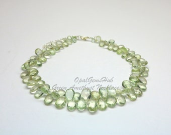 Faceted Green Amethyst Teardrop Necklace: AAA+ Quality, 14 Inch