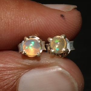 Genuine Ethiopian Opal Stud Earrings, Small Triplets 4X4mm, 925 Sterling Silver, Lightning Ridge Jewelry, Jewellery
